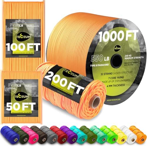 Paracord Rope 550 lb 4mm – Parachute Cord – Utility Camping Rope by TECEUM
