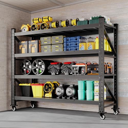 BYNSOE 55" W Storage Shelves with Wheels 3000lbs Garage Metal Shelving Heavy Duty Garage Shelves Adjustable Storage Shelves for Industrial, Factory (Black, 55" W X 23.6" D X 75.5" H) by BYNSOE