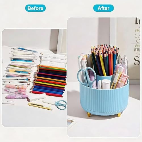 360 Rotating Multipurpose Organizer - Cute Rotating Pen Holder with, 12Pcs Desk Organizers and Accessories, Art Supply Storage Box Caddy for Office, Home(Blue) - Image 6