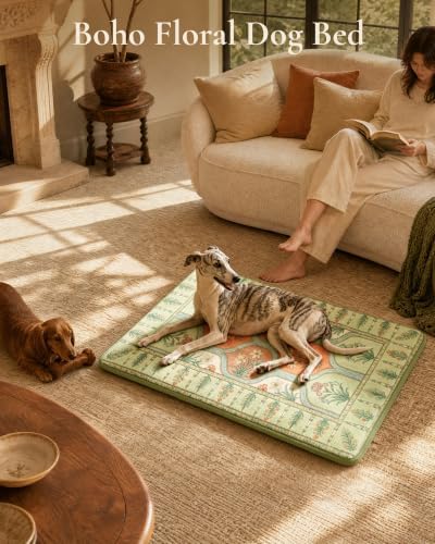 Exsnugy Dog Crate Pad,Boho Washable Dog Bed Mats for Jumbo Pets, 47x29 - Image 2