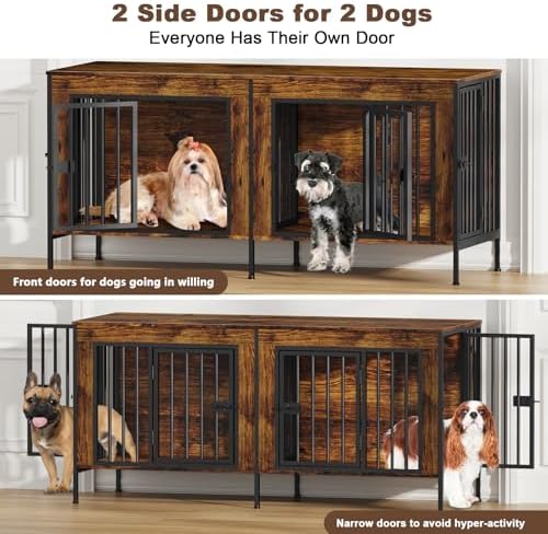 EasyCom 55.12" Dog Crate Furniture for 1 or 2 Dogs, 0-20 Pounds, Brown - Image 2