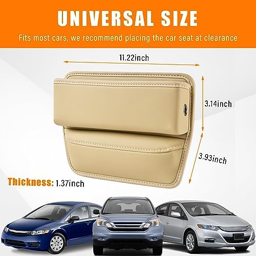 Ziciner Car Seat Gap Organizer, Premium Leather Auto Seat Storage Box, Vehicle Adjustable Front Seat Gap Filler, Car Seat Side Pocket Organizer for Phones, Glasses, Keys, Money, Cards (Beige) - Image 2