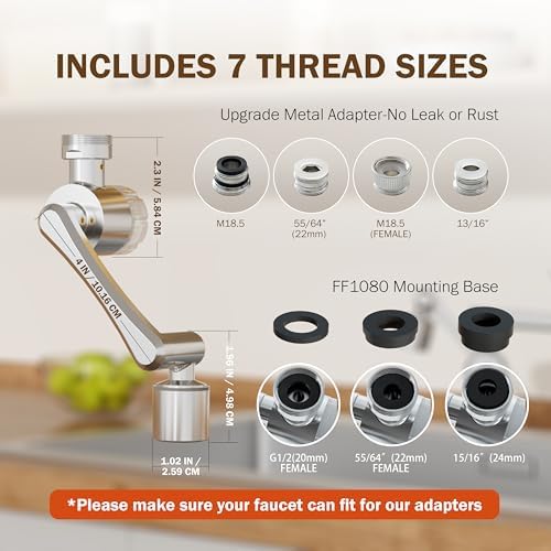 Frizzlife Water Filter for Sink Faucet Extender, NSF/ANSI 372, 9pcs Filter Reduce 99% Chlorine, 1080° Rotating Brass Swivel Aerator, 2 Modes Spray Faucet Filter for Skin Kitchen Bathroom Sink, FF1080 - Image 4