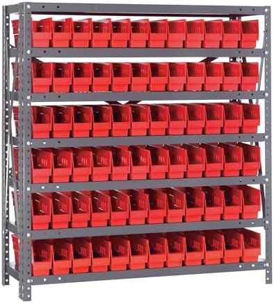 Quantum Storage Systems 1239-100RD Solid Heavy Duty 7 Shelves 72 Economy Red Bins 39" H x 36" W x 12" D by QuantumStorageSystems