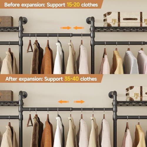 3-Bay Industrial Pipe Closet System, Wall Mounted Garment Racks, Black - Image 5