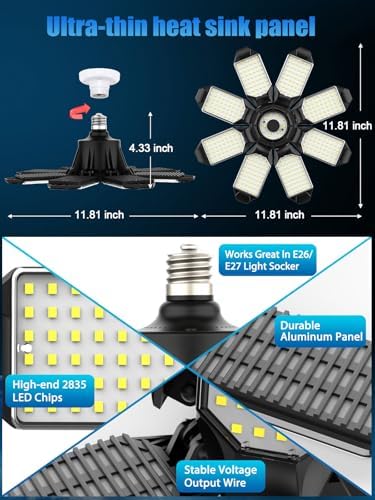 TANBABY 2 Pack Garage Lights, 8+1 Deformable Ceiling Light, 52000LM 6500K - Image 5
