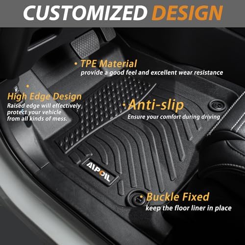 AIPOIL® Floor Mats for 2024-2025 2026 Ford Ranger Supercrew All Weather Protection TPE Anti-Slip Automotive Full Set Custom Car Mats Accessories - Black - Image 3