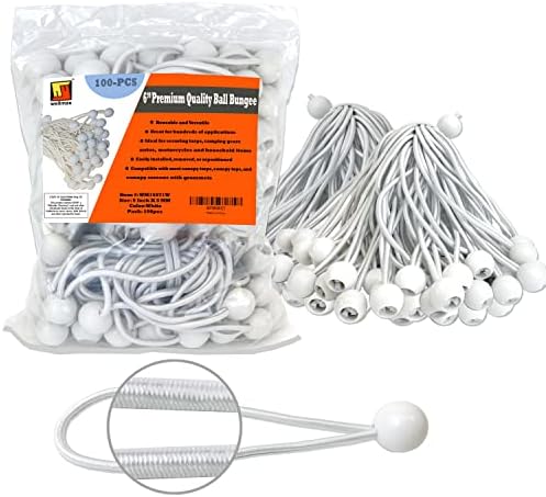 Wellmax 100 Pack 6 Inch Ball Bungee Cords, Heavy Duty 5mm, White by Wellmax