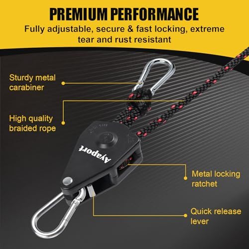 Ayaport Adjustable Rope Tie Down, 3/8" Grow Light Hanger, 4 Pack - Image 2