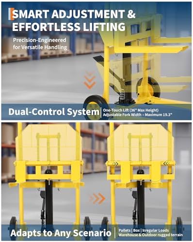 Hydraulic Material Lift, Heavy Duty 440lbs Capacity Pallet Truck Dolly, Lift Table,Fork Lift, 36" Max Lift Winch Stacker,Multifunctional Hydraulic Hand Truck with Steel Platform Board,Adjustable Forks - Image 3
