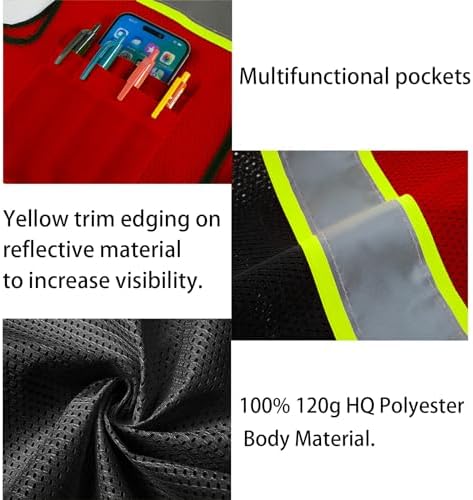 Safety Vest Customize Logo with 5 Pockets & Zipper Reflective High Visibility Vest Class 2 Outdoor Workwear - Image 3