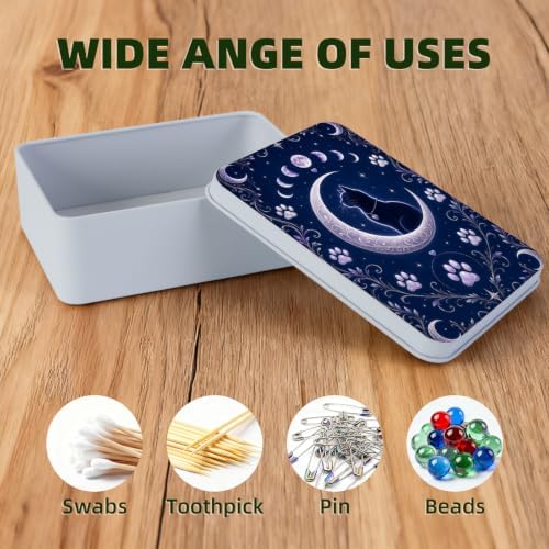 Indigo Moon Cat Metal Tin Box with Lid,Storage Container - Image 3