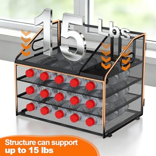 DocNest 4 Tier Metal Mesh Desk File Organizer with Phone Shelf, Black - Image 5
