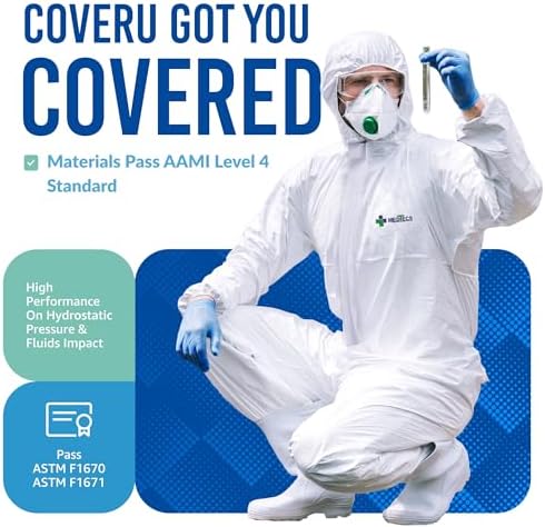Medtecs Hazmat Suits - 6 Sizes Options - Disposable Coveralls Suit, Medical Protective Coverall PPE Hazmat Suits - Image 4