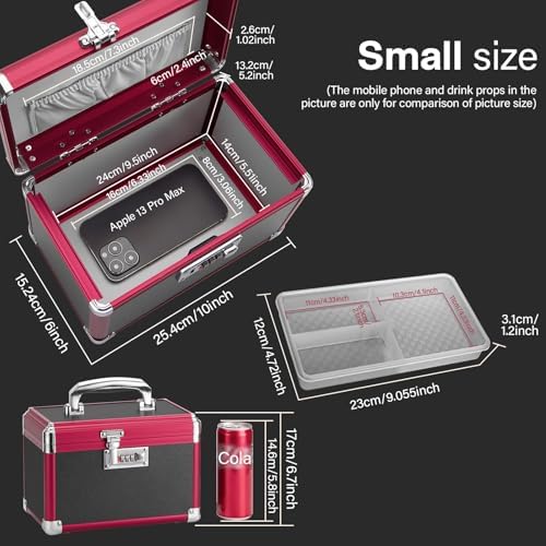 Medicine Lock Box with Combination Lock - 10 x 6 x 6.7 Inches - First Aid Safe Medication Storage Box, Medications and Personal Items, Safe Boxes for Home and Outdoor - Black Red 【No strap】 - Image 2