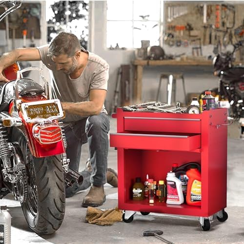 Dawmilon 8-Drawer Rolling Tool Chest, 2-in-1 Tool Box Organizer with Lockable Wheels, Sliding Drawers, and Detachable Top, Garage Workshop Tool Storage Cabinet, Red - Image 2