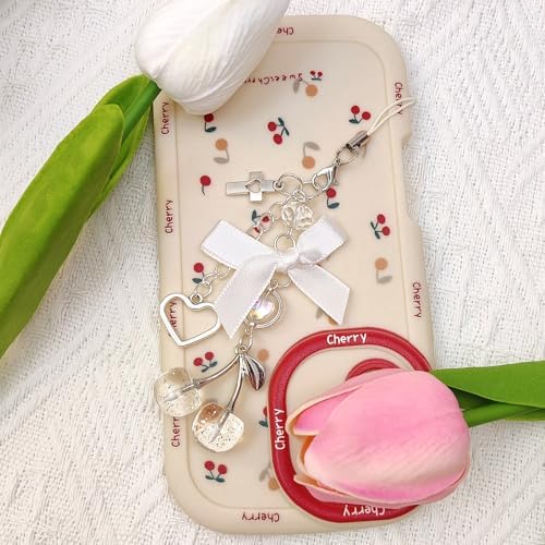 Phone Charms Strap Cute Cherry CellPhone Straps Aesthetic Pink Red Black BlueCherry Phone Chain for Camera Keychain Bag Pendant Decor Gift - Image 3