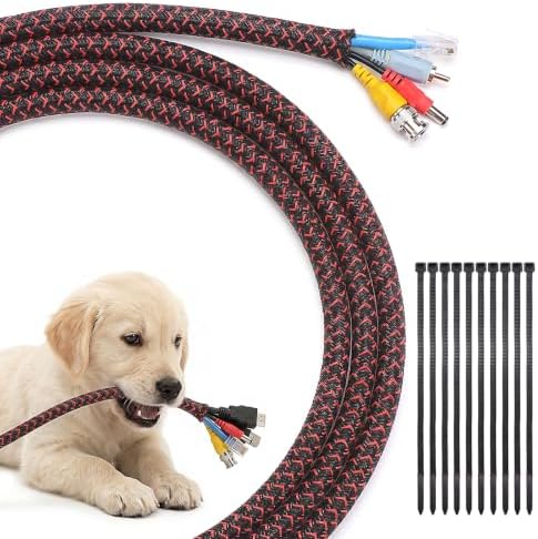 Yecaye 10ft - 1/2 inch Cord Protectors from Pets no Chew, BlackRed by Yecaye