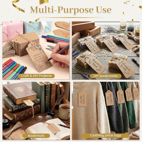 SallyFashion Large Kraft Gift Tags with String, 100 Pack 2 X 4 inch - Image 2