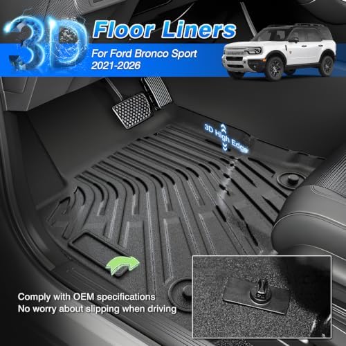 Bronco Floor Mats - Car Mats for Ford Bronco Sport 2021-2026 (Only for Sport) 4-Door, All Weather Floor Mats and Cargo Liner with Backrest Mat for Bronco Accessories, Heavy Duty Rubber Mats - Image 2