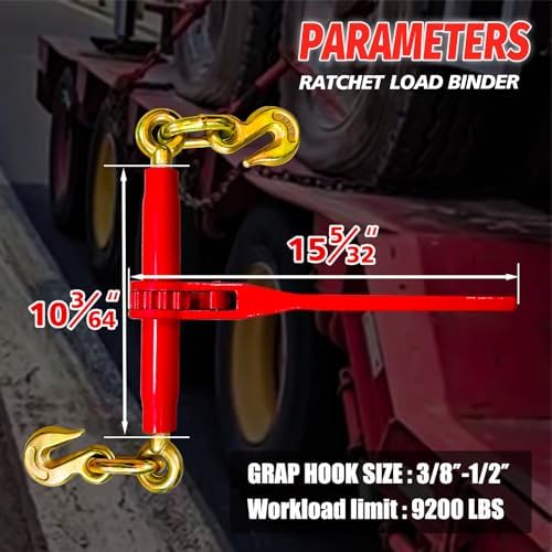 Chain Binders Ratcheting 3/8" - 1/2" | Adjustable Load Binder with G70 Grab Hooks for 3/8-1/2 Chains | 9,200 Lbs Working Load Limit - Image 4