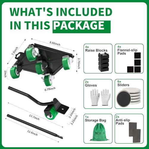 Heavy Duty Furniture Dolly 360 Rotate 5 Wheels 3000 Lbs Capacity 8.6x7.8 in - Image 2