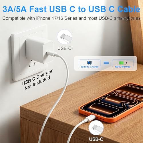 USB C to USB C Charging Cable for Apple iPhone 17/16/15 Charger Fast 6ft Long USBC to USB-C Power Cord for iPhone 17/16 Pro/Pro Max/Air, MacBook Air 13 inch/IPad Pro/Air/10th/4/5 Type C 2Pack 6 ft 60W - Image 3