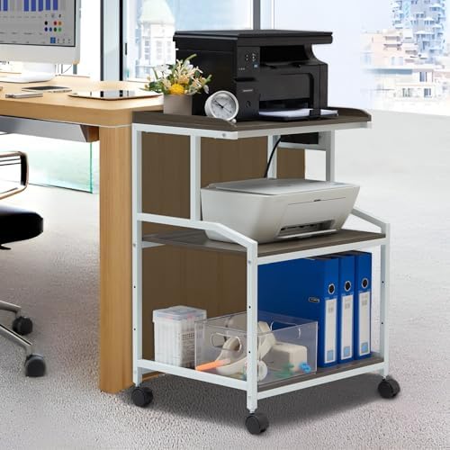 Lauren&Harold 34'' Printer Stand with Power Outlets & USB Ports Grey/White - Image 6