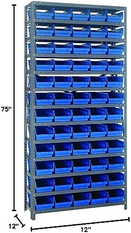 Quantum Storage Systems 1275-102BL Steel Shelving Unit with 4" Shelf Bins, 12" D x 36" W x 75" H, Blue - Image 2