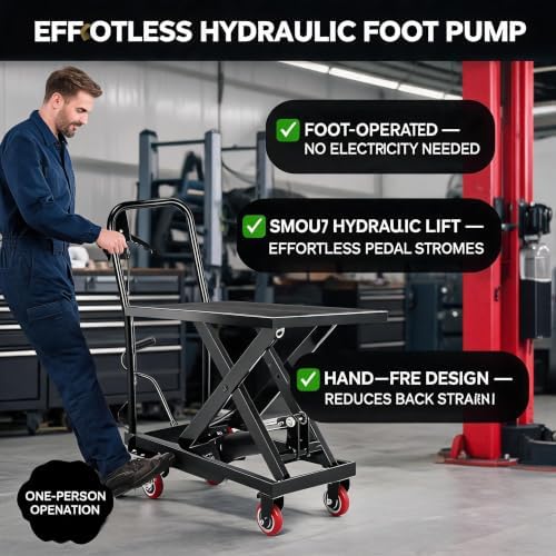 Hydraulic Lift Table Cart, 330 lbs Single Scissor Lift Cart, 28.5" Lifting Height, Steel Material Handling Lift with 4 Swivel Wheels, Non-Slip Pad for Warehouse, Garage, Factory - Image 2
