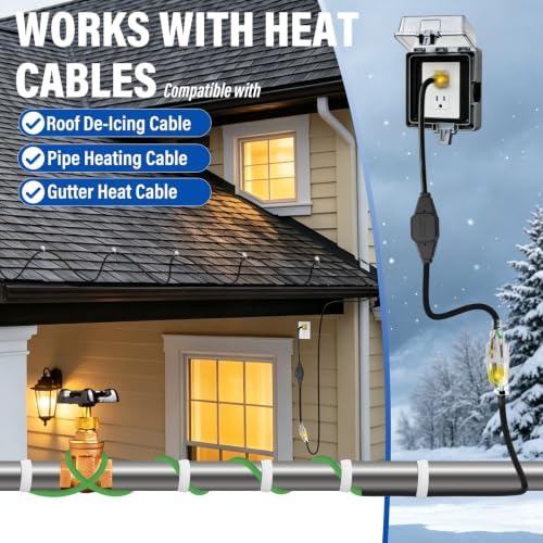 HEATIT ET-21 Temperature Controlled Extension Cord, Automatic Thermostat Power Cord 37℉ On/50℉ Off, Thermostatically Controlled Outlet for Roof De-Icing & Pipes - Image 3