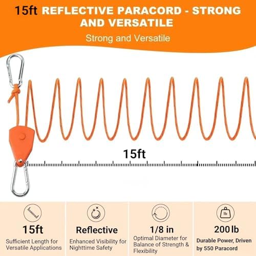 KOKKOYA 15ft Rope Ratchet Tie Downs Reflective Paracord Rollers 1/8in 4 Pcs - Image 3