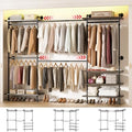 Aheaplus Industrial Pipe Clothing Rack, Expandable Garment Rack, Closet System with Wood Shelves for Hanging,Wall Mounted Clothing Rack, Adjustable Storage Wardrobe for Walk in Closets, Black Oak by Aheaplus