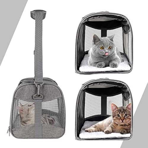 Cat Carrying Case - Pet Carrier Airline Approved, Protable and Breathable Pet Travel Carrier Removable Fleece Pad, Collapsible Cat Carrier Dog Carrier for Medium Cats Small Cats Dogs (17*11*11 grey) - Image 4