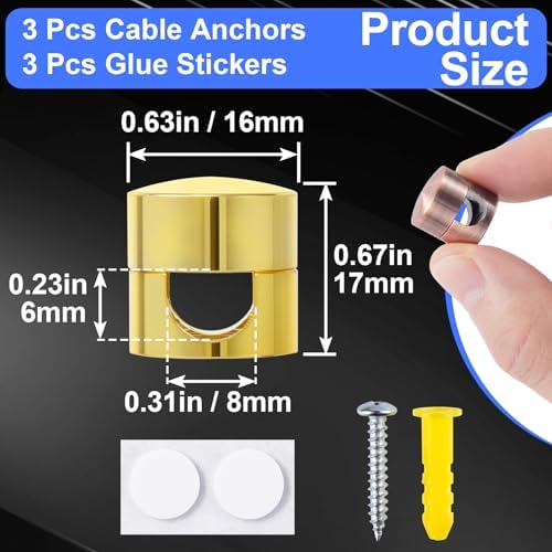 SmallCat 3 Sets Charger Holders for Cords, Adjustable Cable Anchor Holders, Adhesive Metal Cord Clips, Cable Management Wire Organizers for Desk, Office, Nightstand - Gold, Red Bronze, Silver - Image 2