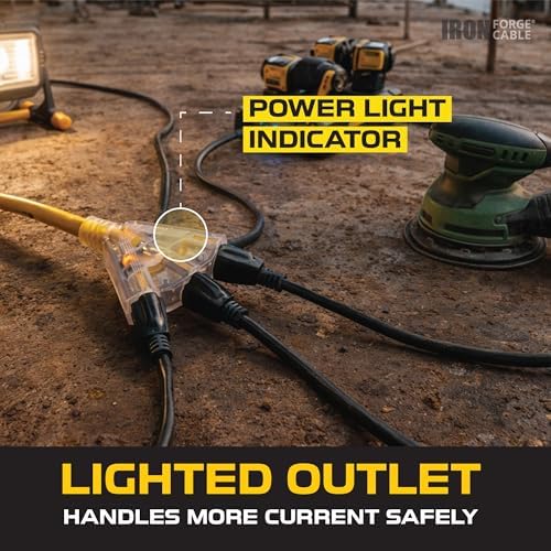 Iron Forge Cable 12 Gauge Extension Cord Multi Outlet, 25 Ft - Yellow SJTW - Image 5
