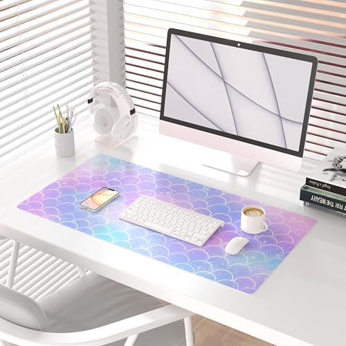 QiyI PU Leather Large Mouse Pad, Office Decor, 31.5" x 15.7", Mermaid Scale - Image 2