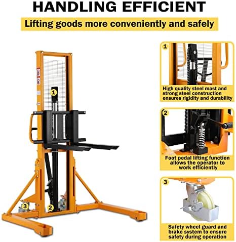 APOLLOLIFT Manual Pallet Stacker 1100lbs Capacity 63" Lift Height - Image 2