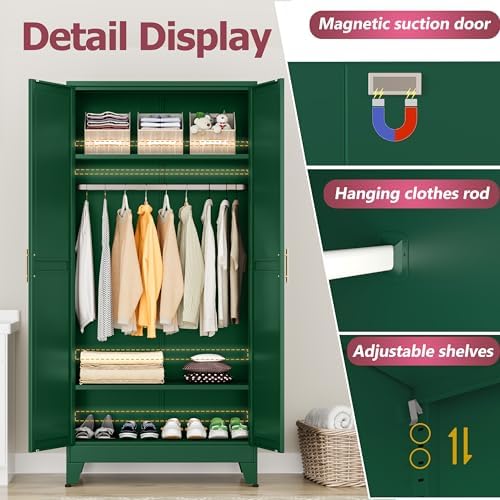 GAIOUS Metal Wardrobe Cabinet with Hanging Rod, Clothing Storage Cabinets - Image 4