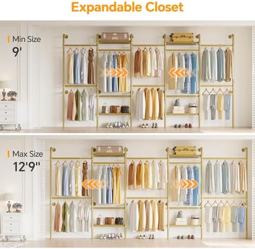 Higeego W5 Industrial Pipe Clothes Rack, Heavy Duty Clothing Rack, Gold - Image 2