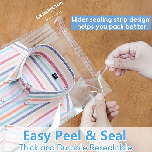 QOIUSO 9x11 Inch Self-Sealing Clear Plastic Shipping Bags for Clothes, 100 Pack OPP Poly Cellophane Packaging Bags with Reinforced Edges for Small Business Garment Storage & Mailing - Image 5