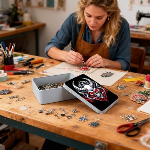 Small Metal Tins Box-4.7" x3.5"x1.6" Rectangular Empty Storage Box With Lid Decorative Organizer Storage Tin Case For Office/Cookie/Candy/Jewelry/Photo/Letter-Cow Skull - Image 6