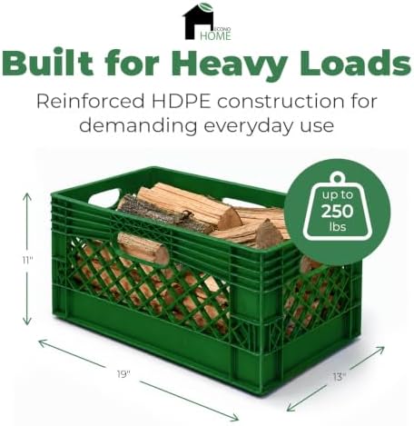 EconoHome Milk Crate - Stackable Storage Crate with Built-In Handles - Heavy Duty Plastic Material - Ventilated Organizer Bin for Garage, Pantry, Classroom, Office & Moving - Green, 19x13x11, 3-Pack - Image 2