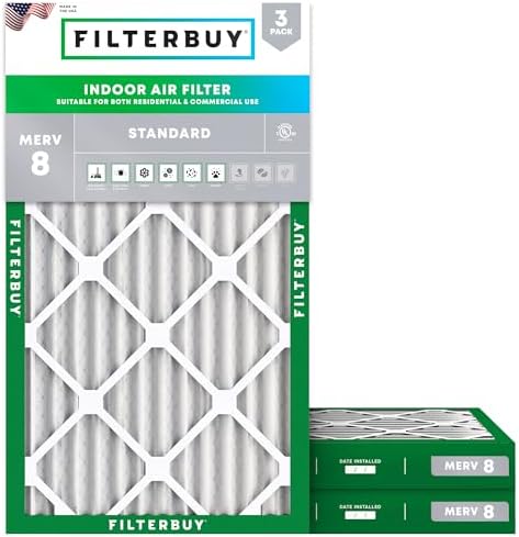 Filterbuy 20x36x2 Air Filter MERV 8 Dust & Allergy Defense (3-Pack) by Filterbuy