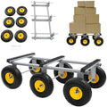 Heavy Duty Dolly 1200 lbs Capacity, 6-Wheel Foldable Utility Cart with 10" Inflatable Tires, Carbon Steel Platform Dolly for Moving Furniture, Equipment, Warehouse Use (Grey) by LYNICESOP