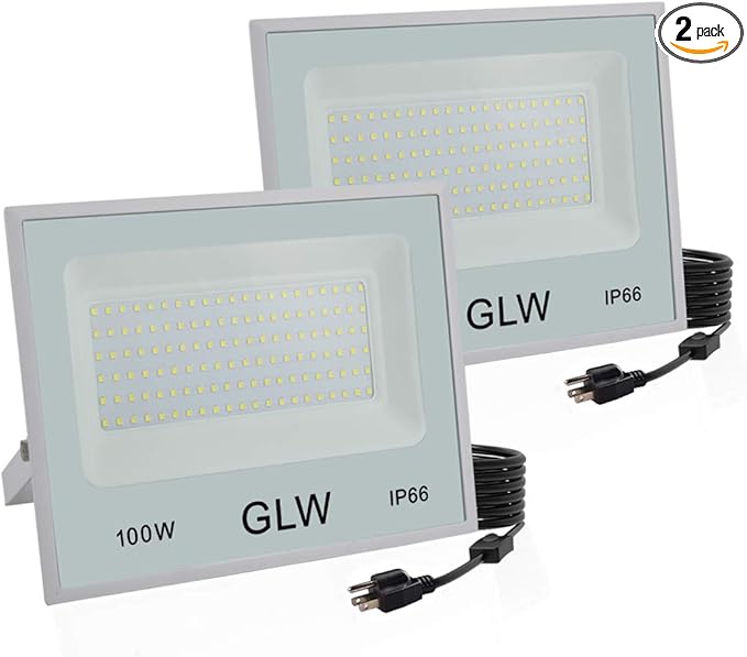 2 Pack 100W LED Flood Lights Outdoor, 10000LM Super Bright Work Light, 6000k by GLW