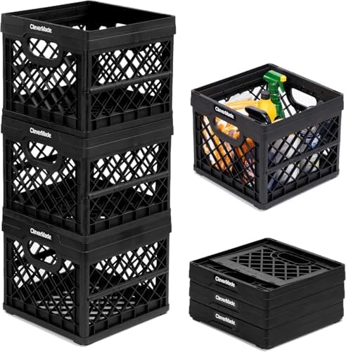 CleverMade Collapsible Milk Crates For Storage, 25L 3 Pack, 50 lb, Obsidian by CleverMade