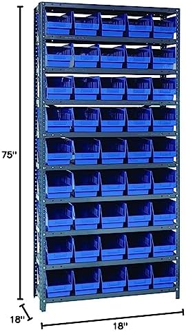 Quantum Storage Systems 1875-104BL Steel Shelving Unit with 4' Shelf Bins, 18' D x 36' W x 75' H, Blue - Image 2