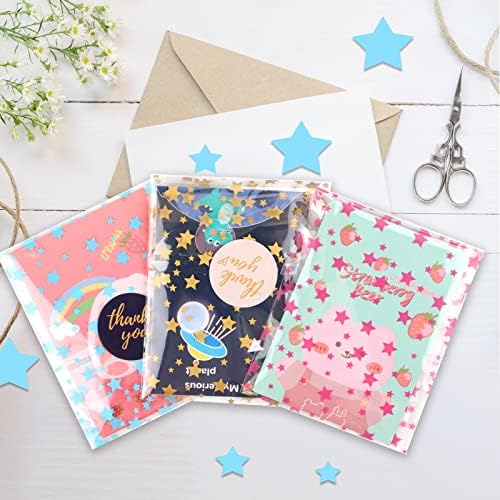 COQOFA 100 Pcs Star Printed Sealable Gift Wrap Cello Cellophane Bags Self sealing Adhensive Treat Bags Party Favor bags (5x7inch, Pink) - Image 6