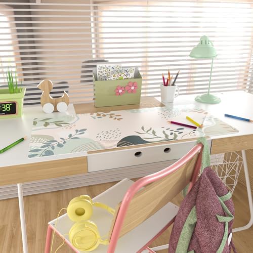 Faux Leather Large Mouse Pad, Office Desk Mat, 31.5"x15.7", Green Pink - Image 3